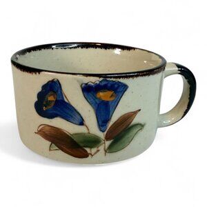 Vintage Handpainted Ceramic Mug With Floral Design & Speckled Glaze